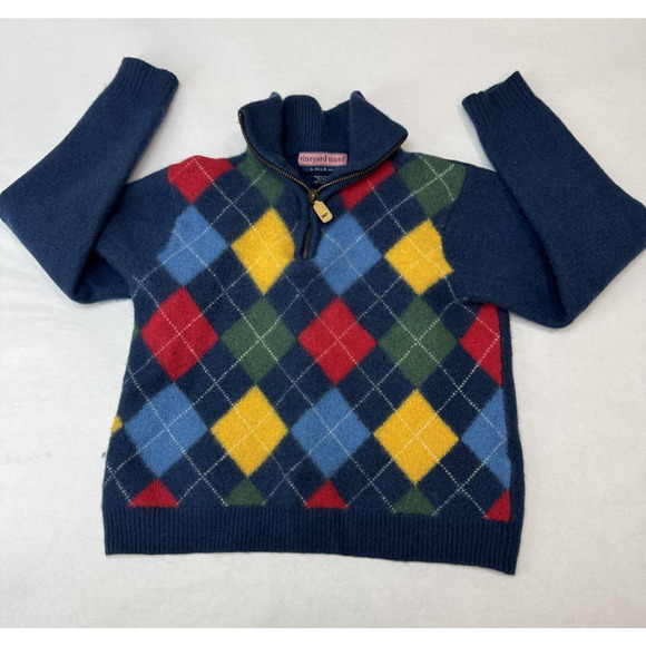 Vineyard Vines Kids Argyle Sweater Wool Cashmere Blend Blue Colorful Preppy Sz 5 - Picture 1 of 7
